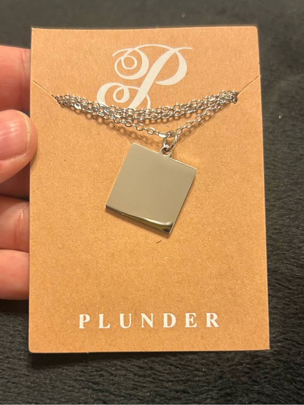Plunder Silver Tone Square Pendant Necklace Minimalist Geometric Statement Jewel